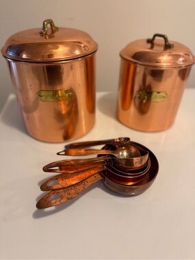 Copper Canister Set with Matching Copper Measuring Spoons